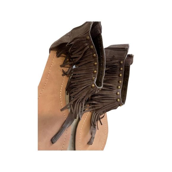 Forever 21 Taupe Fringe thong ankle sandal Sz 8 - Picture 2 of 3